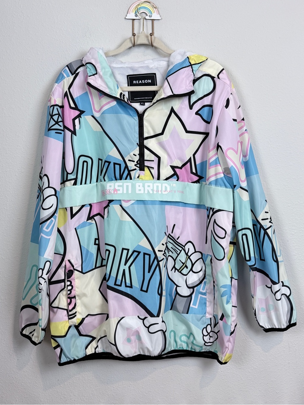 Reason NEO Pastel Graffiti Graphic Hoodie Windbreaker Pullover Anorak XL